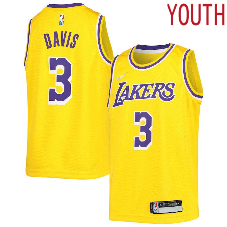 Youth Los Angeles Lakers 3 Anthony Davis Nike Gold Diamond Swingman NBA Jersey